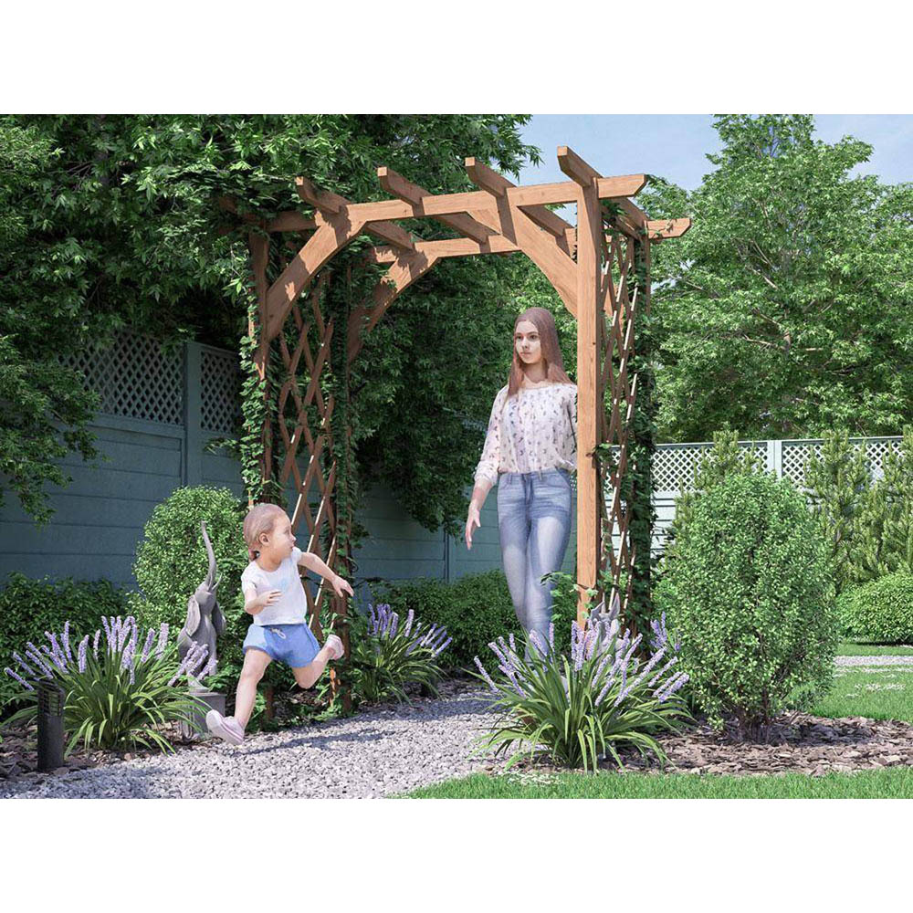 Dunster House Jasmine 6 x 4.5ft Brown Timber Corner Pergola Arch with Trellis Lattice Image 4