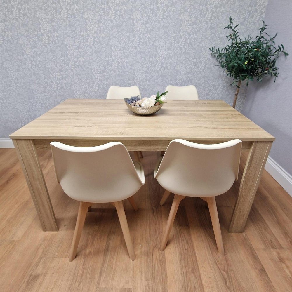 Portland 4 Seater Plastic and Leather Dining Set Oak Effect and Cream Image 5