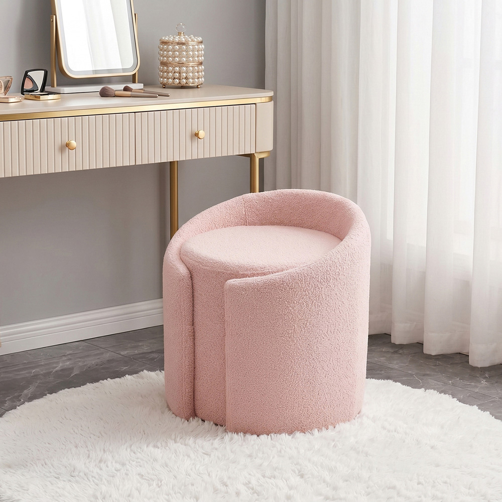 Living and Home Pink Teddy Fleece Round Tub Vanity Stool Image 8