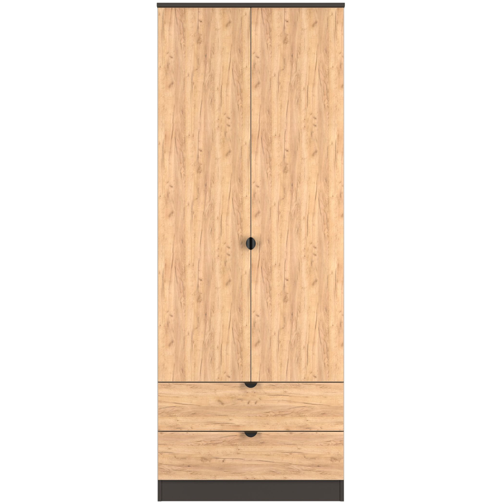 Crowndale Bora 2 Door 2 Drawer Gold Oak and Graphite Tall Double Wardrobe Image 2