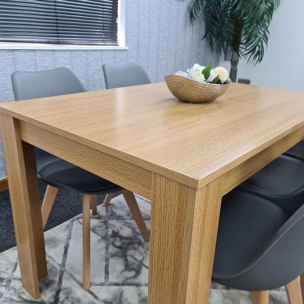 Portland 4 Seater Square Leather Dining Table Set Oak Effect and Grey Image 2