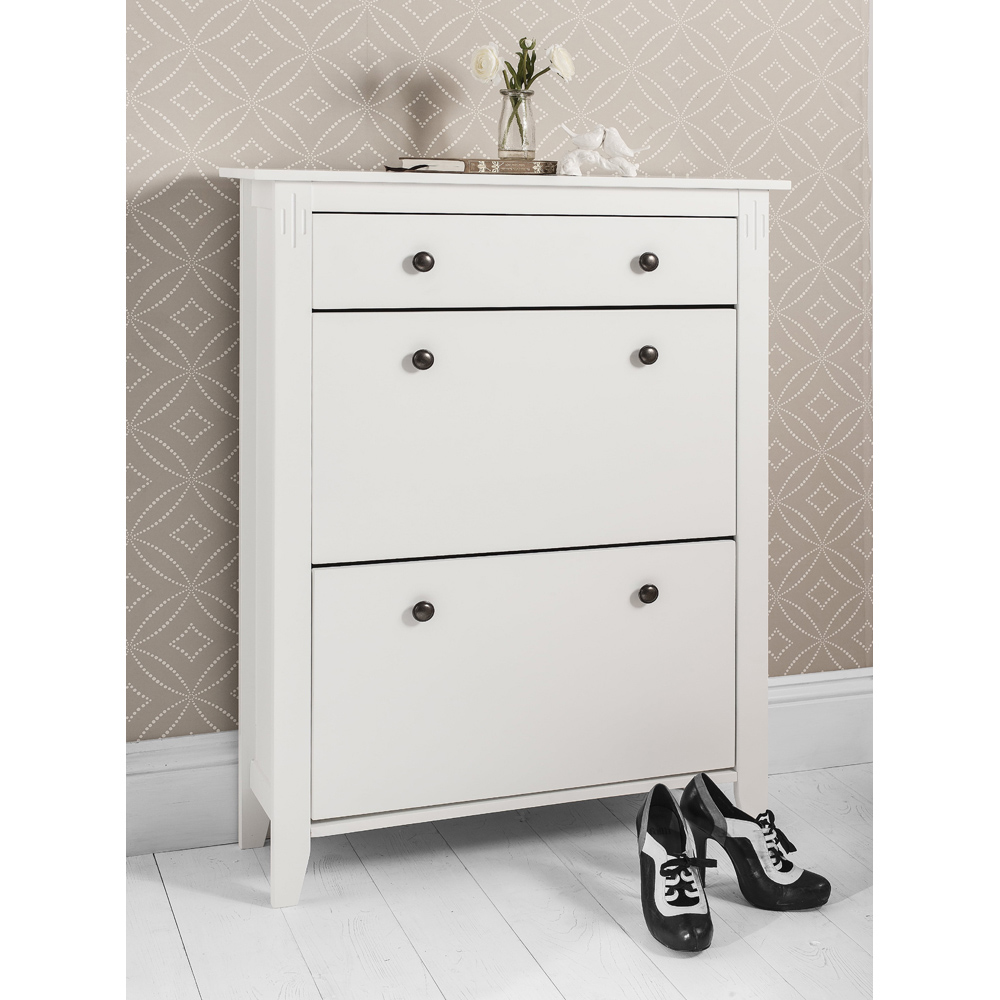 Noa and Nani Cotswold 2 Flip Door Single Drawer White Shoe Storage Cabinet Image 5