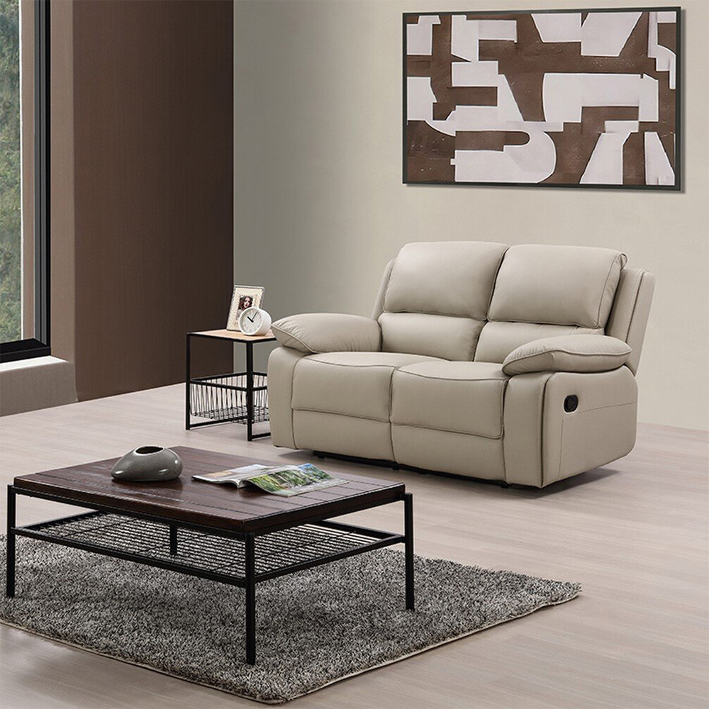 Salerno 2 Seater Light Grey Leather Manual Recliner Sofa Image 6