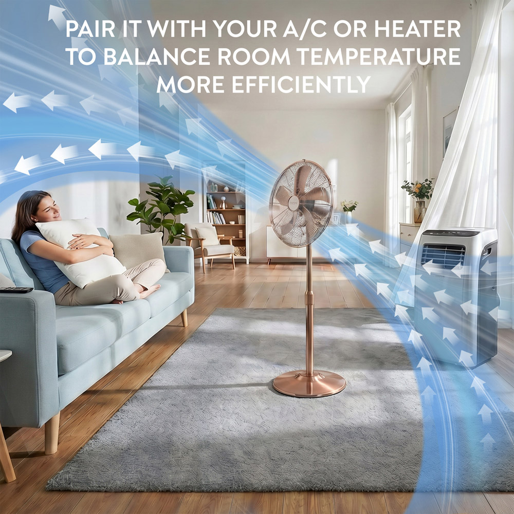Air Pro Copper Brushed Height Adjustable Oscillating Standing Pedestal Fan 16 inch Image 6