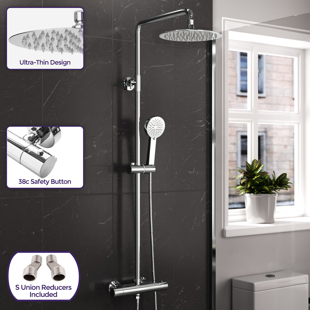 Nes Home Chrome Round Exposed Thermostatic Mixer Shower Set Image 3