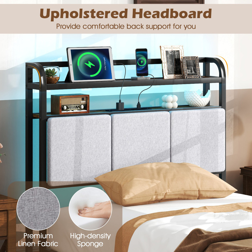 Costway Single Metal Bed Frame with LED and Charging Station Image 7