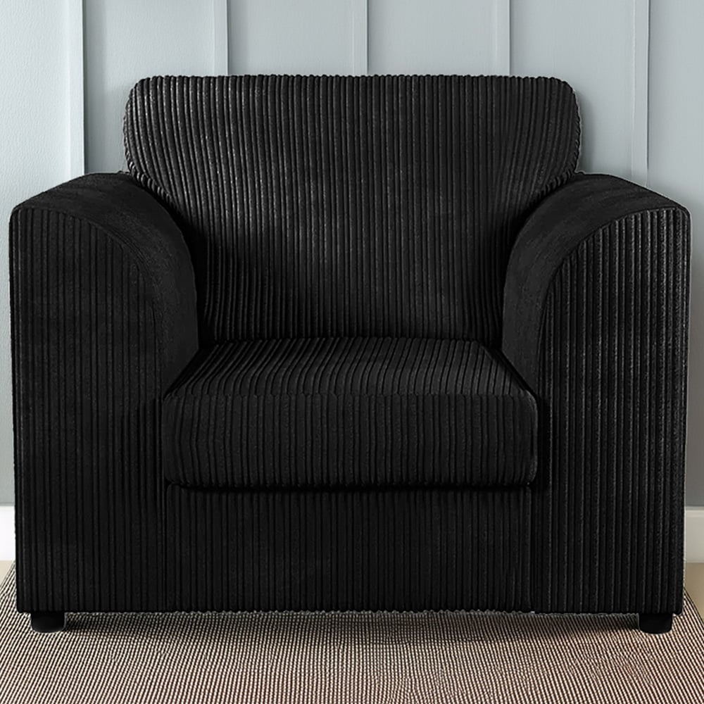 Luxor Single Seater Black Jumbo Cord Armchair Image 1