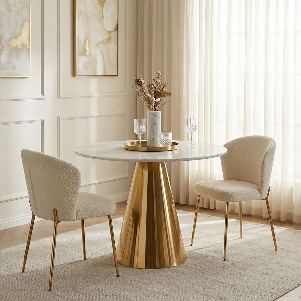 Premier Housewares Round White Marble Top Dining Table Image 4