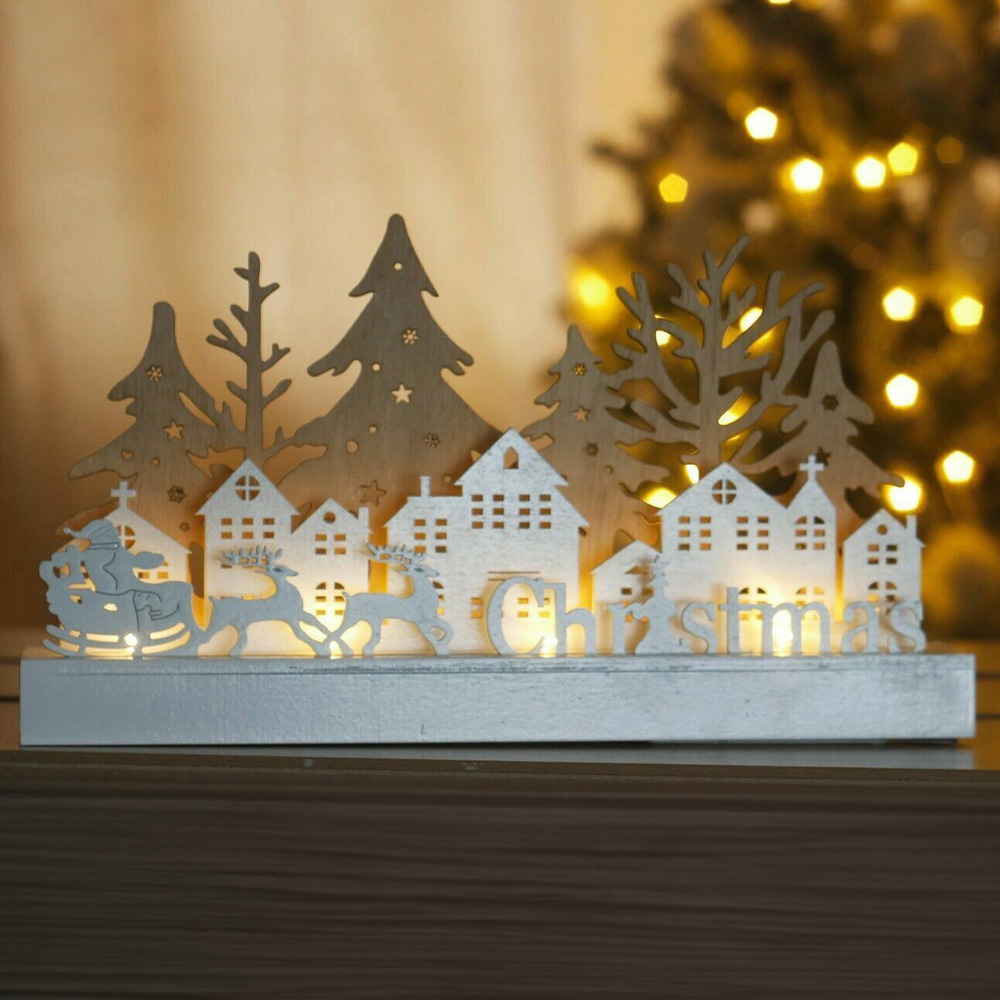 Marco Paul 10 LED Wooden Santa Reindeer and Xmas Sign Image 1