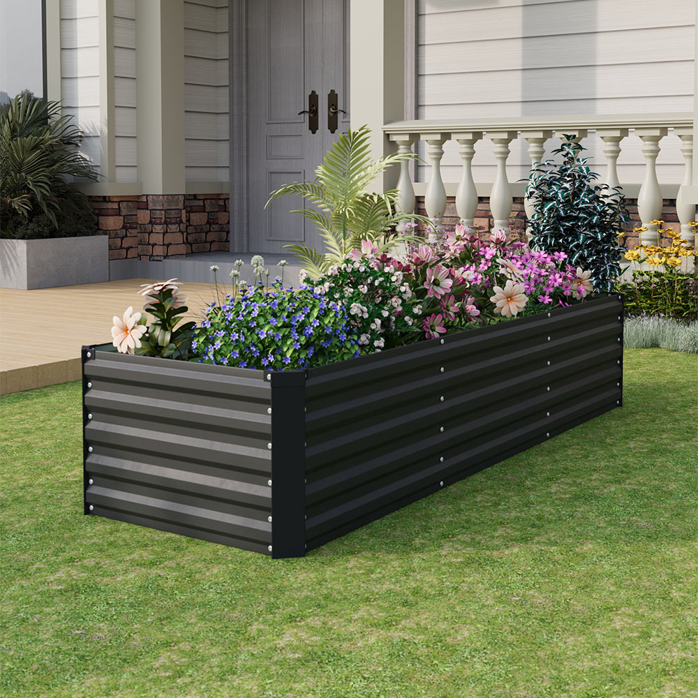 Living and Home Black Large Rectangular Galvanised Steel Raised Garden Bed 240 x 80cm Image 7