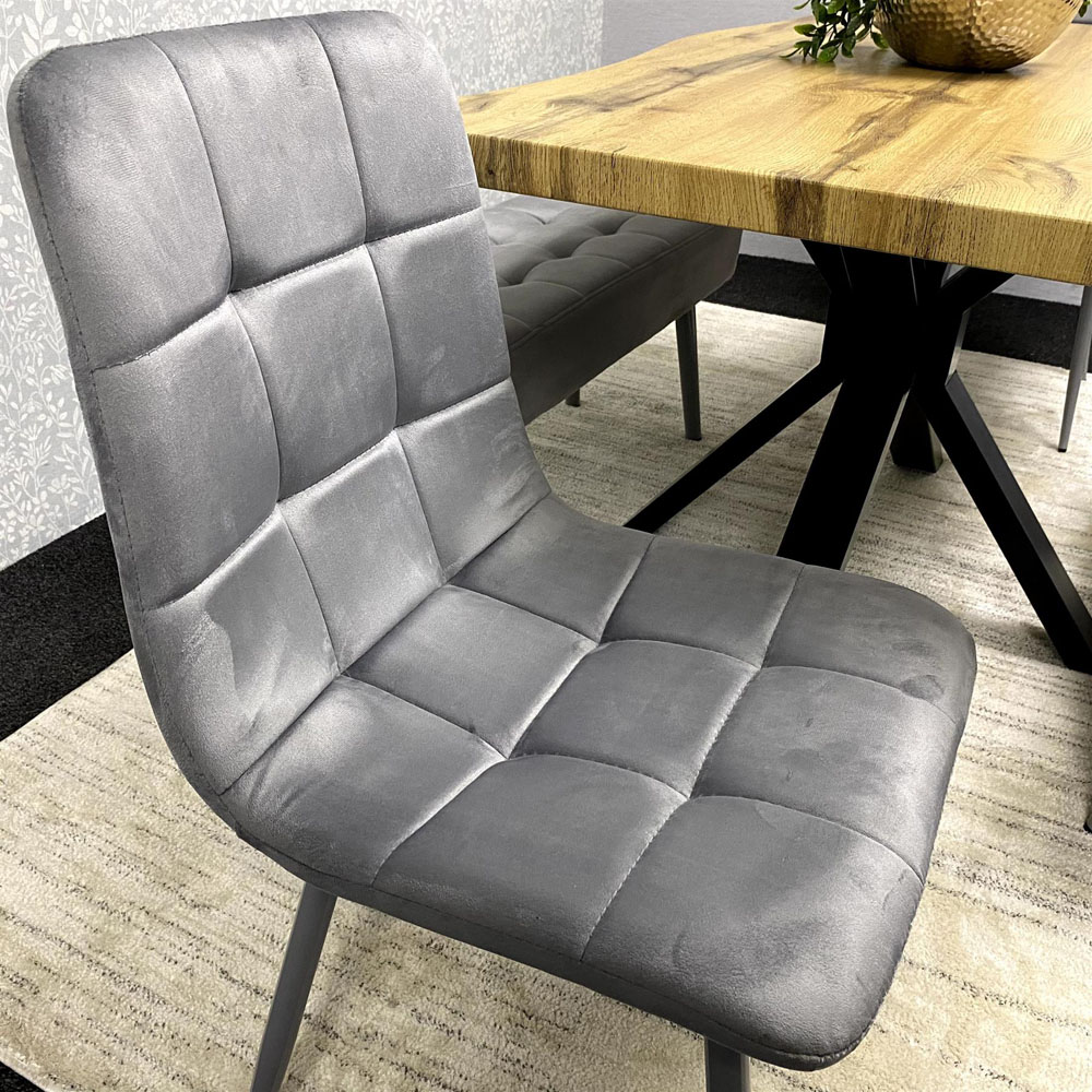 Kosy Koala 6 Seater Velvet Wooden Rectangle Dining Set with Bench Grey Image 3