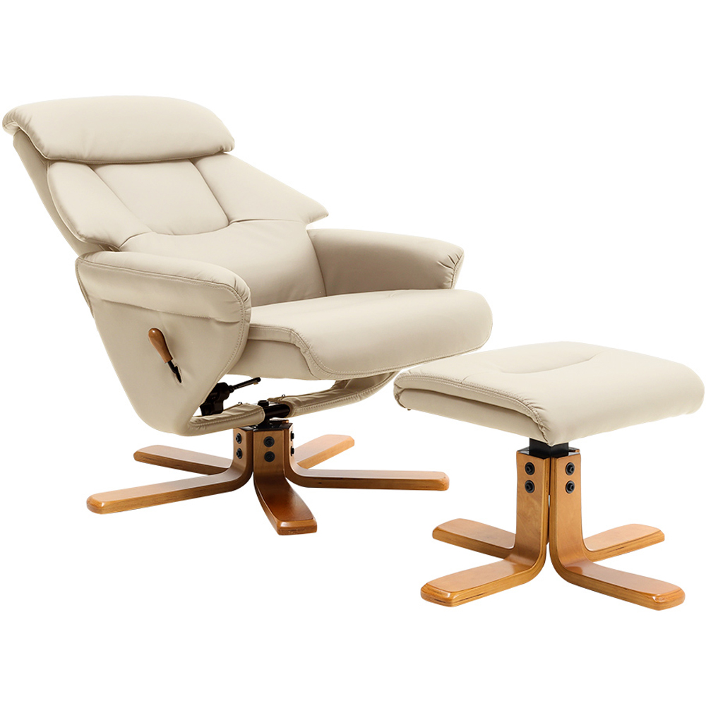 Living and Home Beige Linen Duck Foot Base Swivel Recliner with Ottoman Image 2