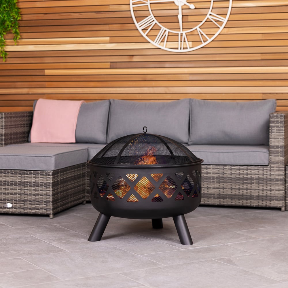 Charles Bentley Round Steel Bowl Fire Pit Black Image 2