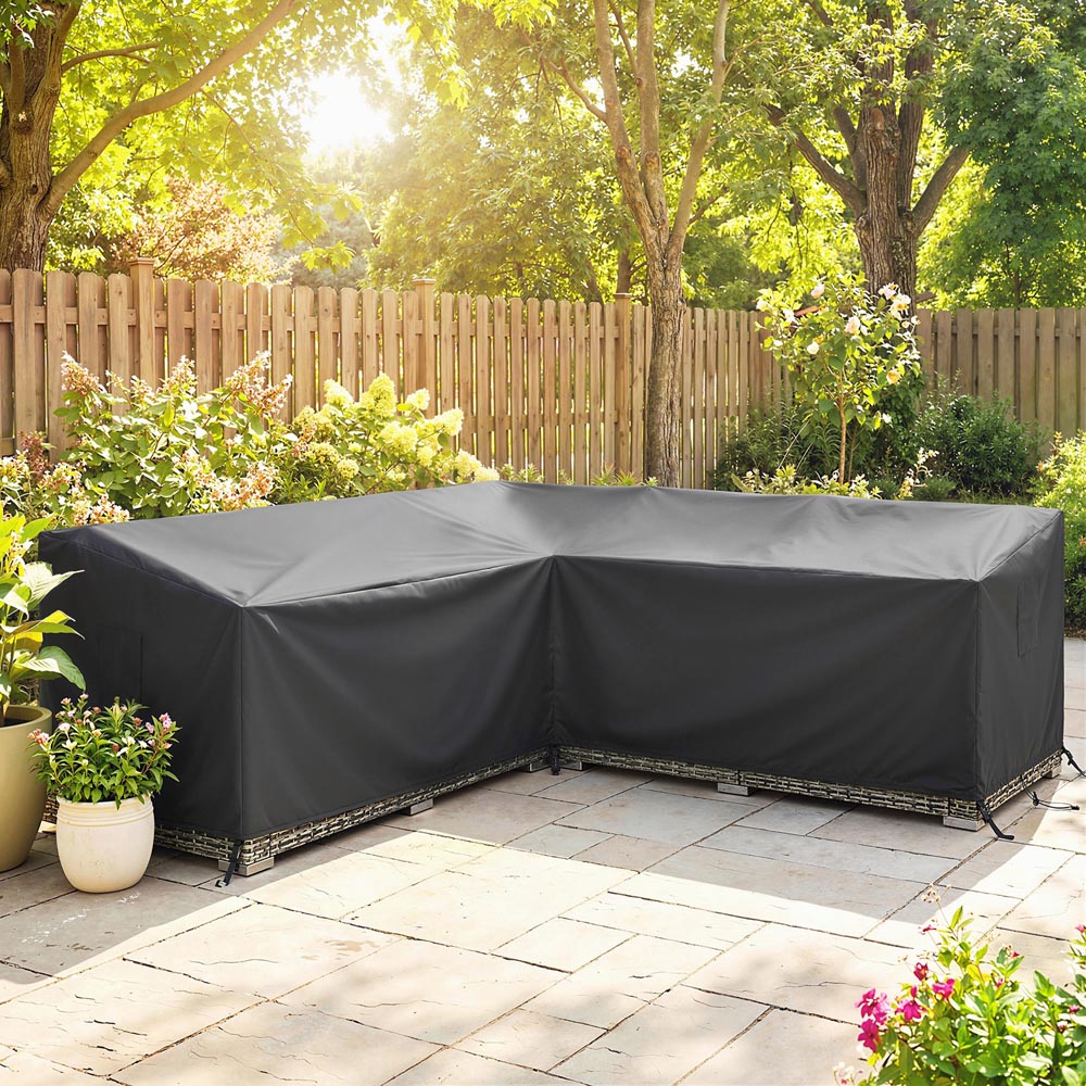 Outsunny Black V-Shaped Waterproof Anti-UV Sectional Sofa Cover 216 x 216 x 78cm Image 3