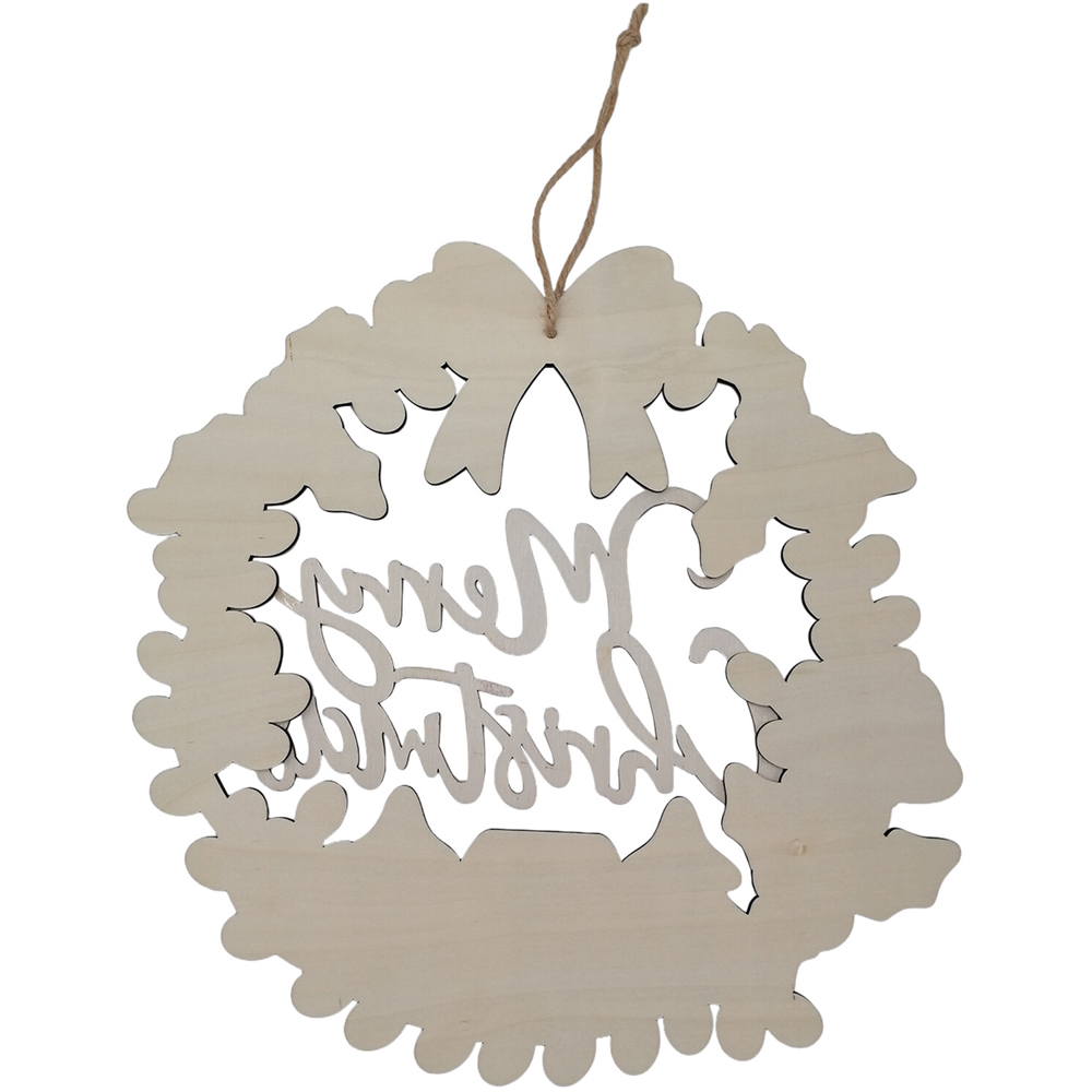 Merry Christmas Wooden Wreath Neutral Image 4