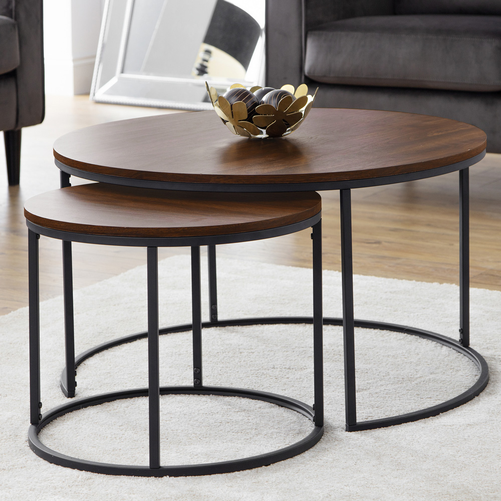 Julian Bowen Bellini Walnut Round Nest of Tables Set of 2 Image 1