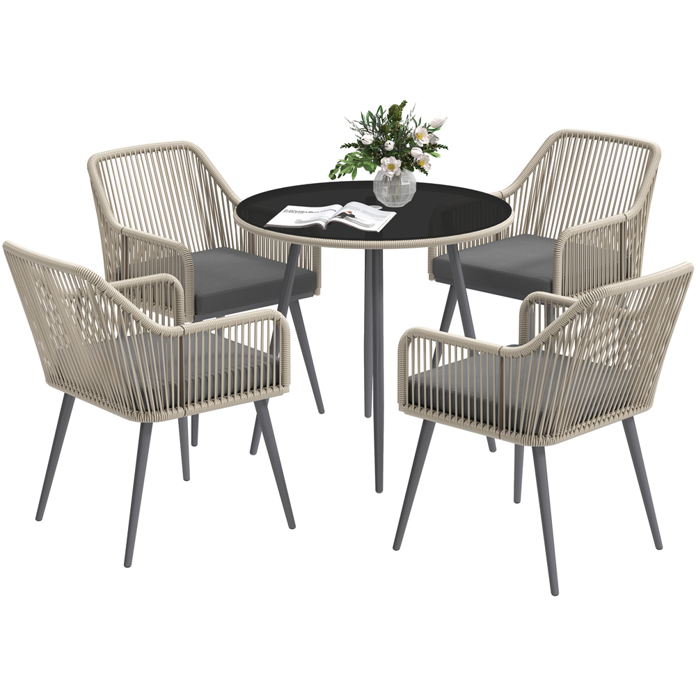 Outsunny 4 Seater Rattan Dining Set Light Brown Image 2