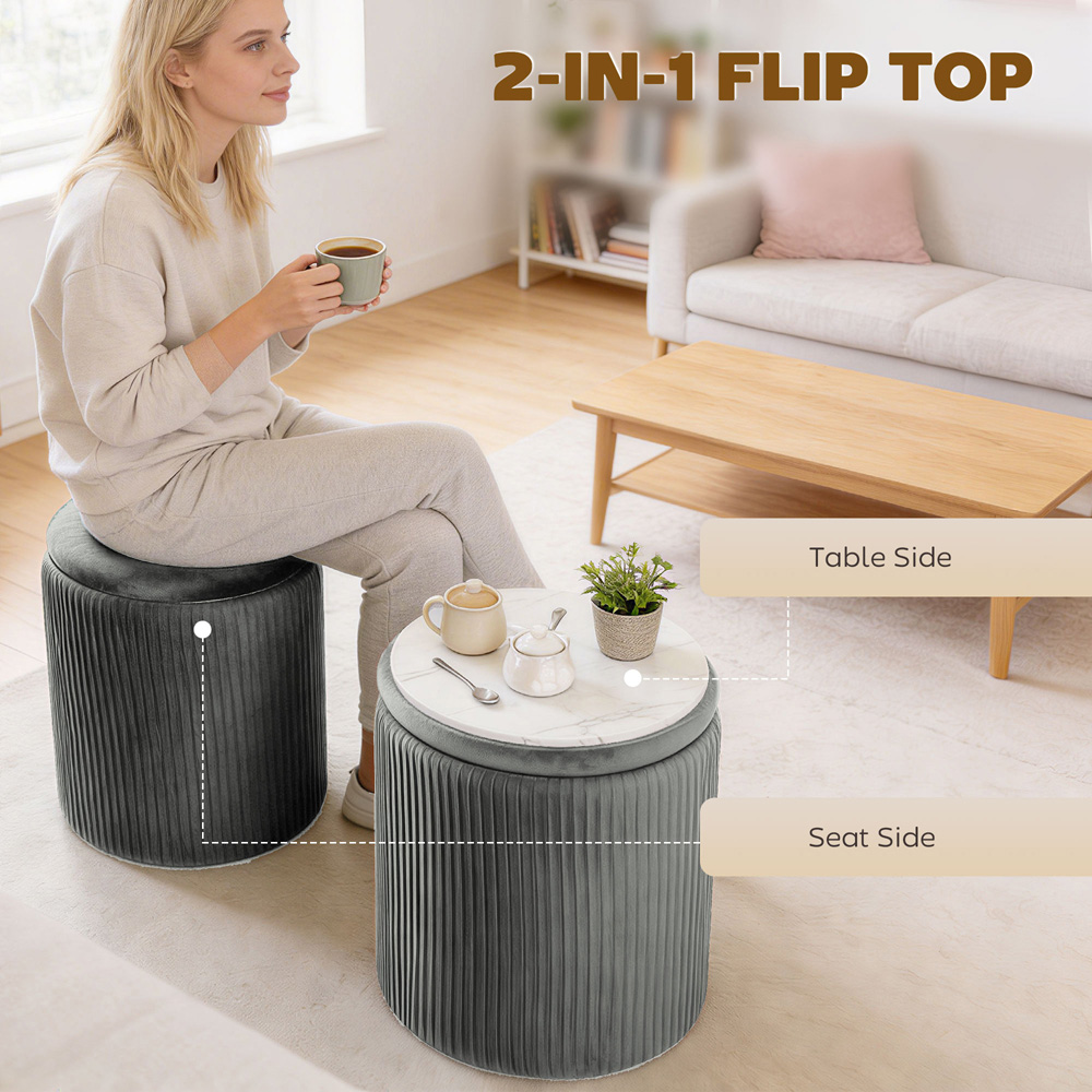 Portland Grey Round Storage Ottoman with Removable Top Image 5