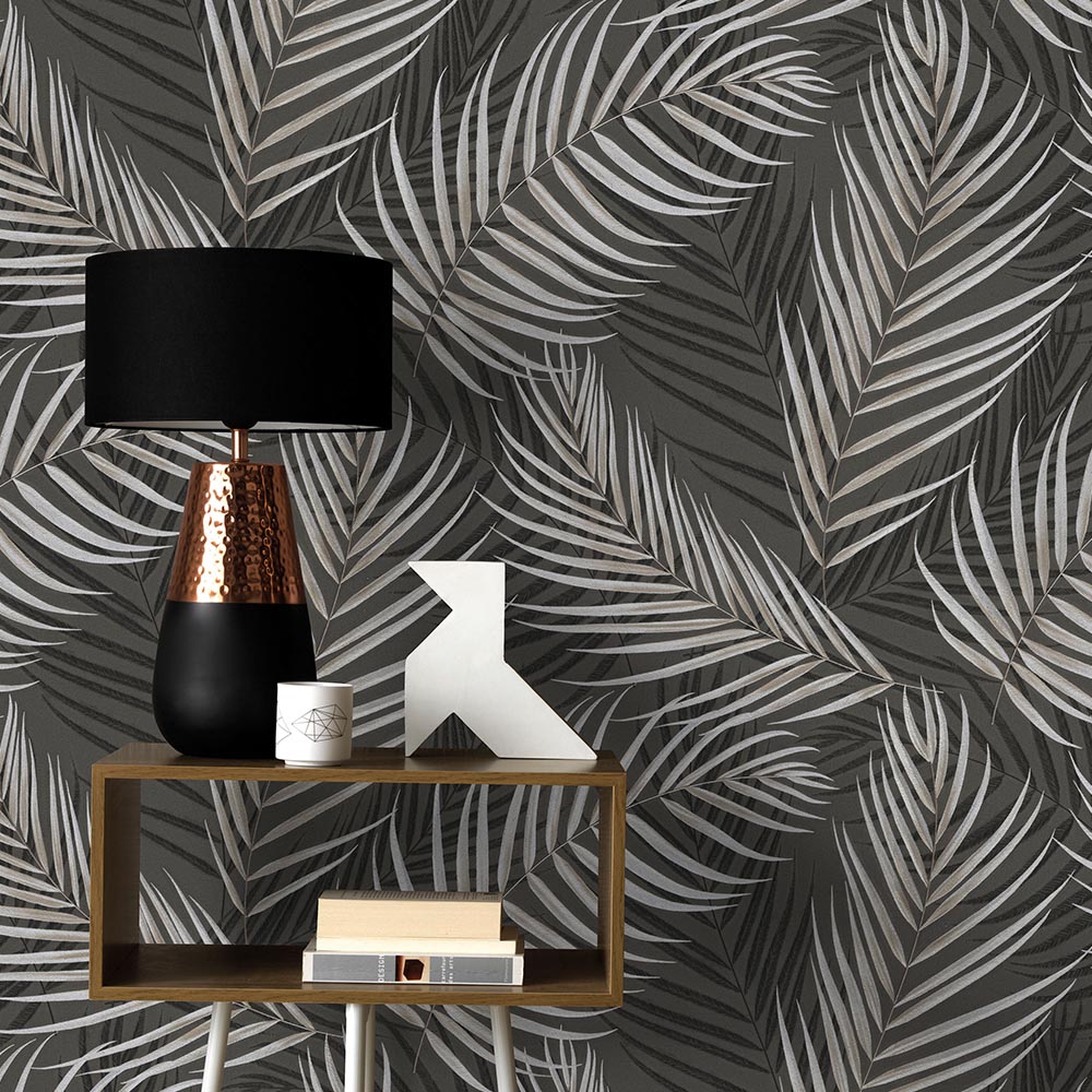 Erismann Modern Palm Leaves Black Vinyl Wallpaper Image 4