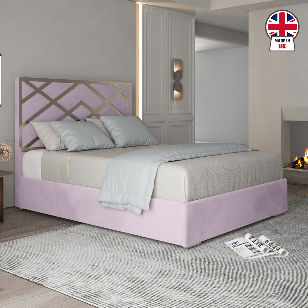 Mayfair Pink Double Velvet Upholstered Metal Bed Frame with Panelled Headboard Image 6