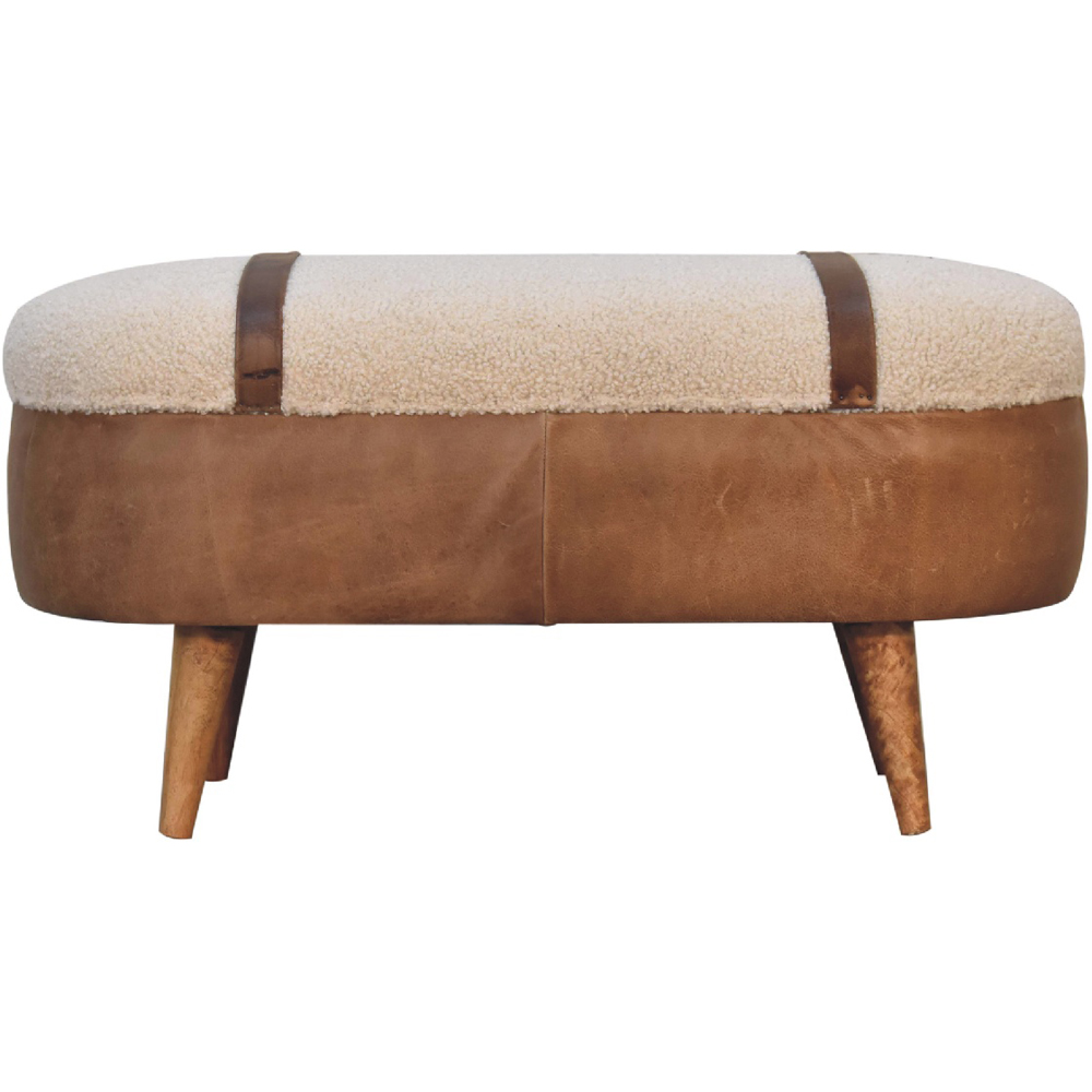 Artisan Furniture Tan Buffalo Boucle Upholstered Solid Wood Nordic Bench with Storage Box Image 2