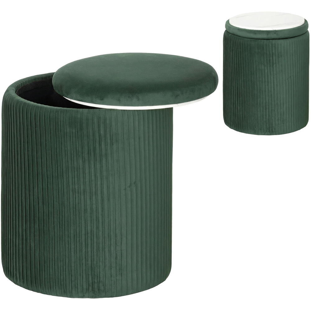 Portland Dark Green Round Storage Ottoman with Removable Top Image 2