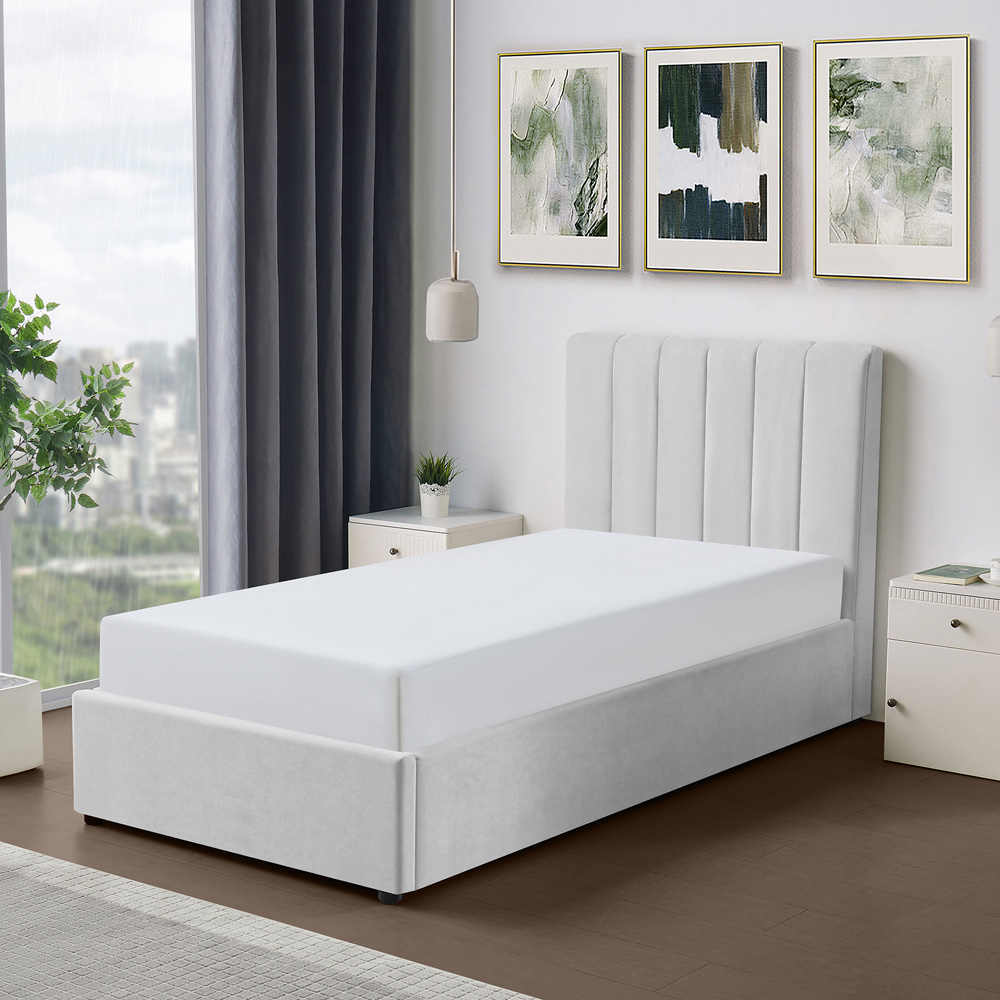 Brooklyn Evelynne Single Light Grey Linen Ottoman Bed Image 4