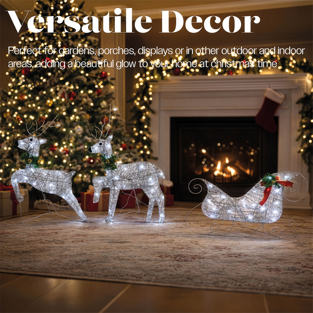 Xmas Haus 60 Warm White LED White Deer and Sleigh Christmas Decoration Image 5