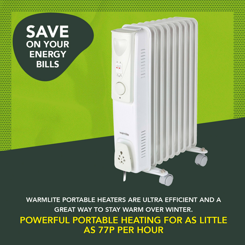 Warmlite 9 Fin White Oil Filled Radiator with Adjustable Thermostat 2000W Image 4