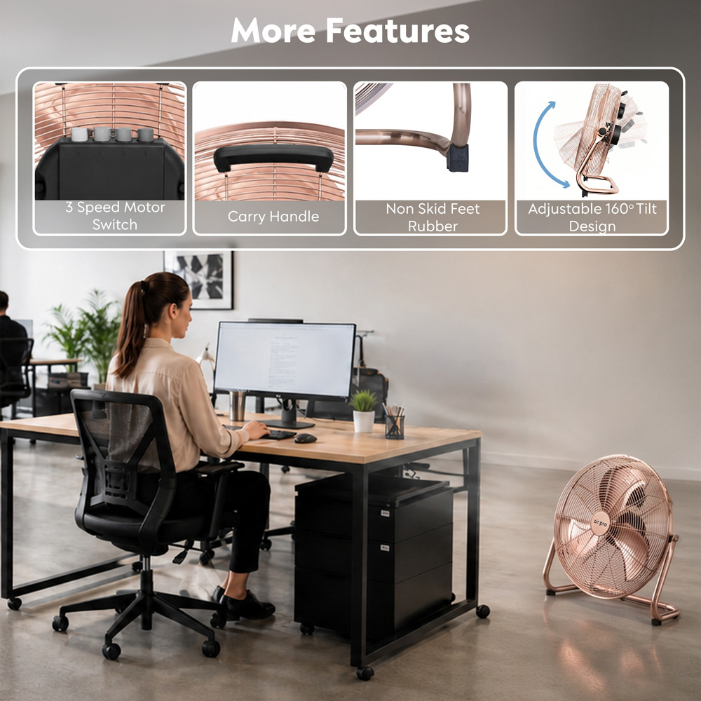 Air Pro Copper 3 Speed Powerful Air Cooling and Circulating Floor Fan 20 inch Image 7