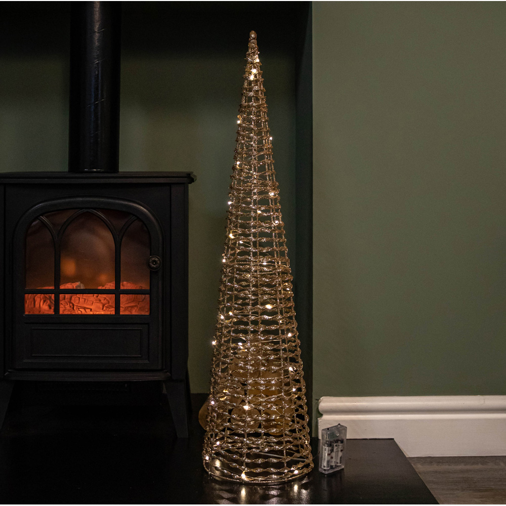 Samuel Alexander Gold Glitter Twist Warm White LED Christmas Cone Trees 3 Pack Image 8