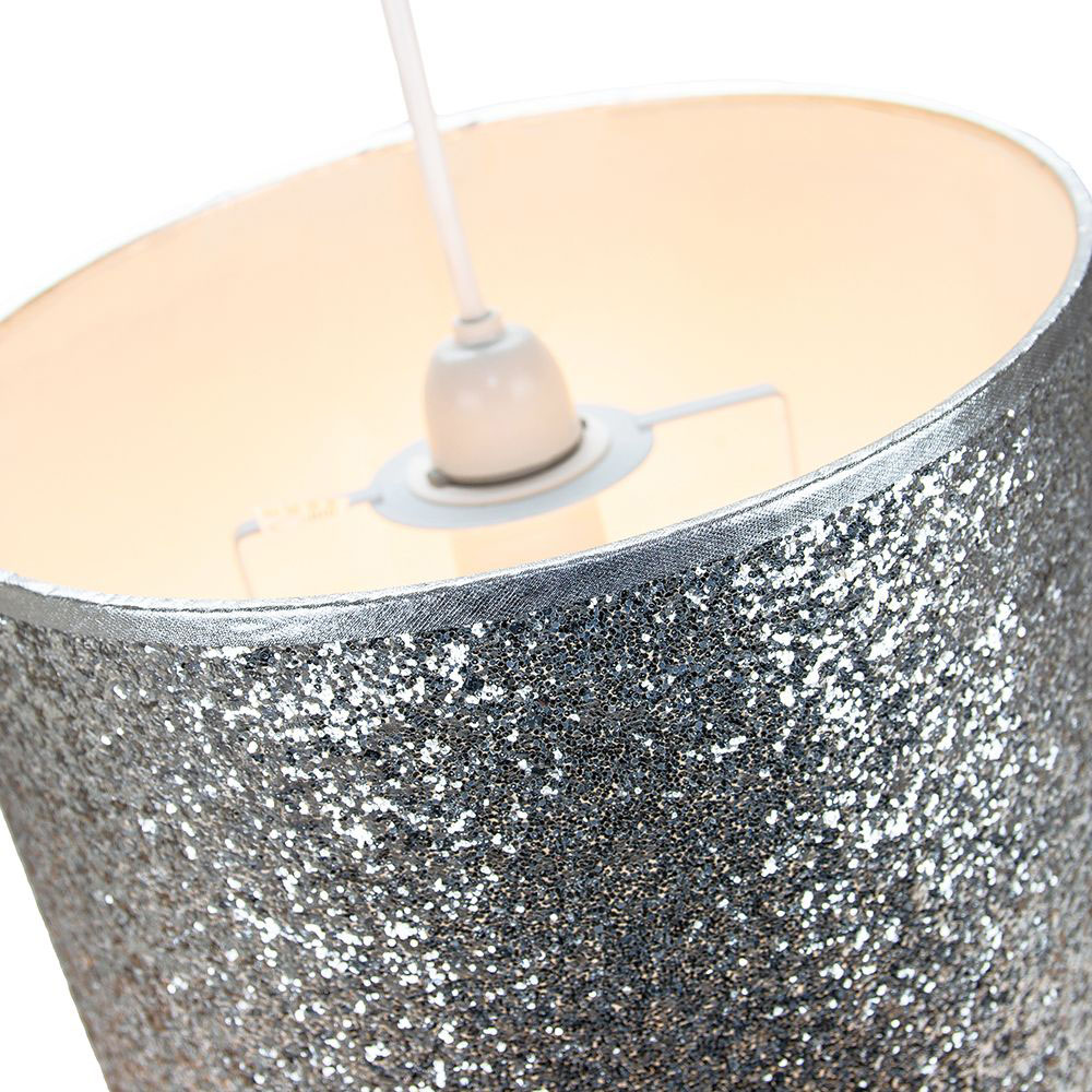 Happy Homewares Modern and Designer Bright Silver Glitter Fabric Pendant Shade Image 3