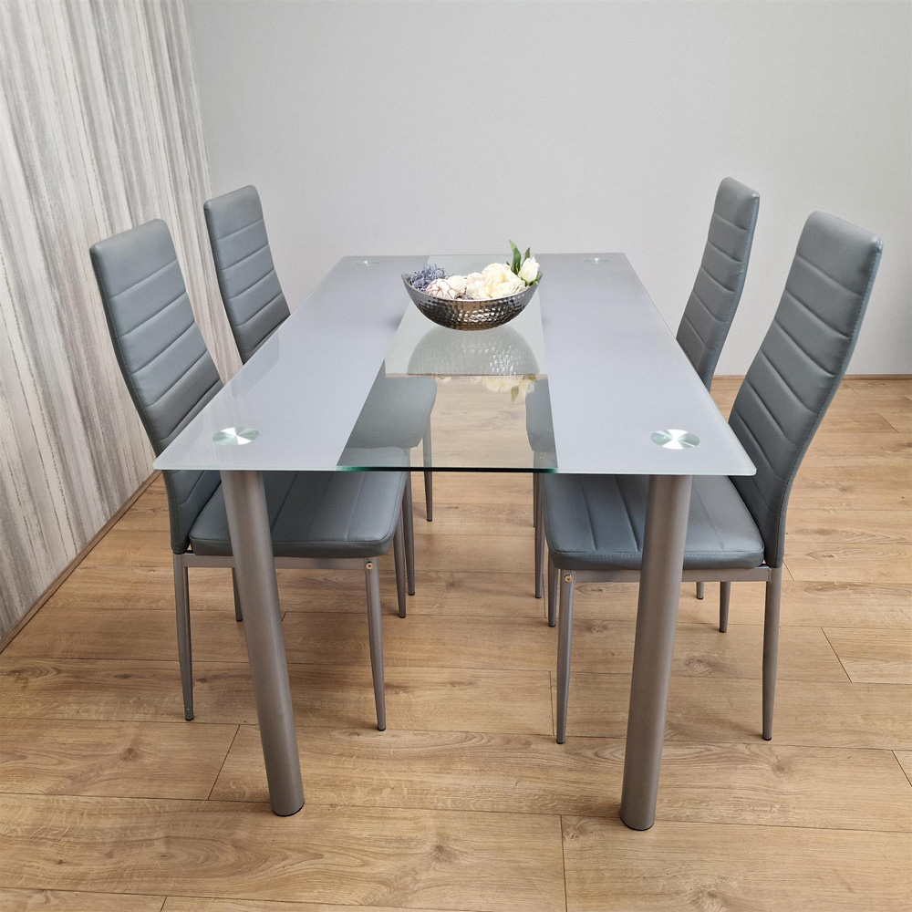 Portland 4 Seater Square Leather Dining Table Set Grey Image 3