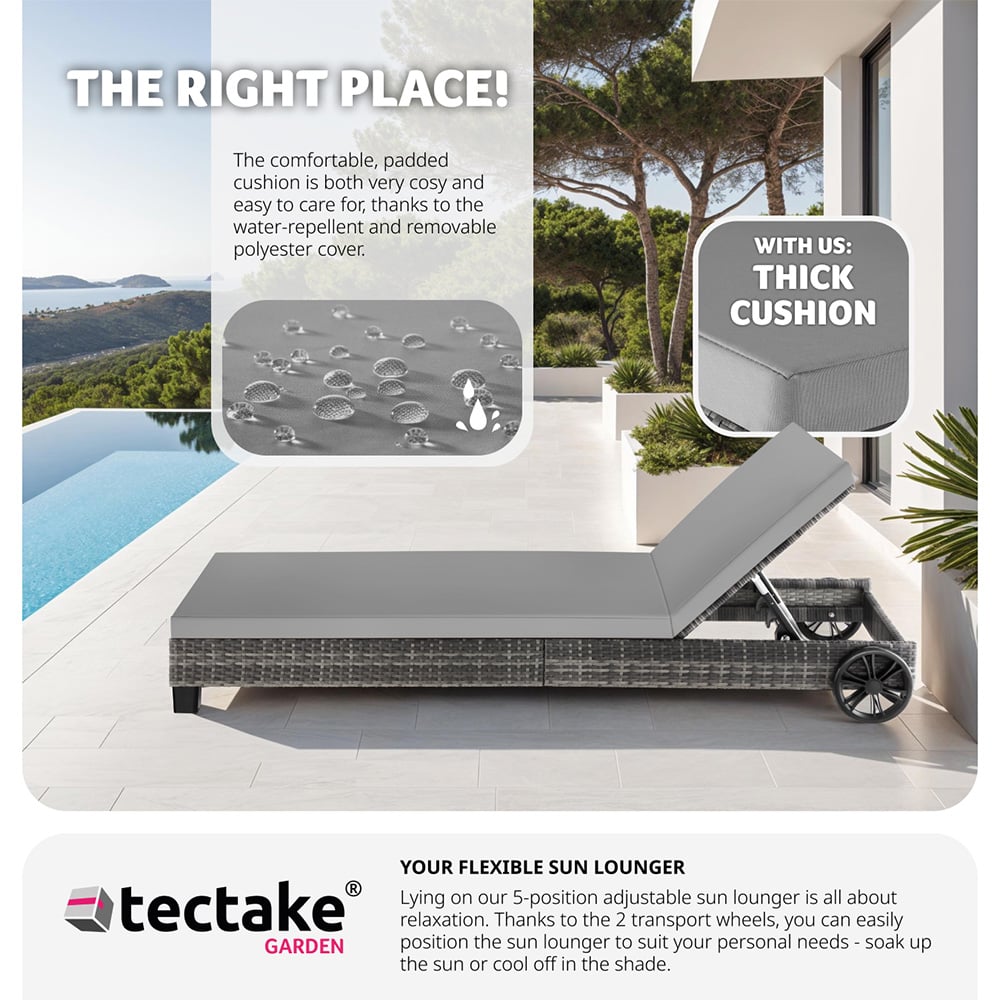 tectake Ancona Grey 5 Level Adjustable Aluminium Frame Sun Lounger Image 7