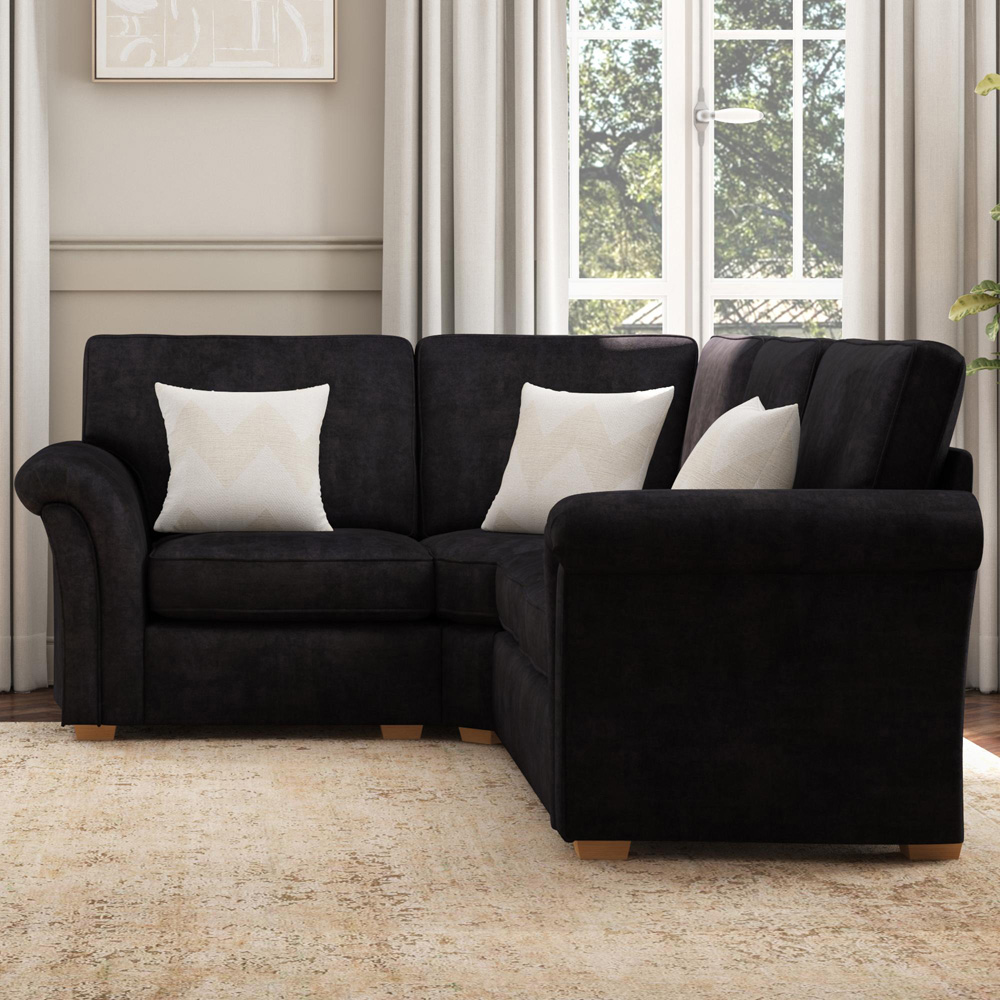 Castleacre 3 Seater Ebony Plush Velvet Right Hand Fixed Back Corner Sofa Image 5