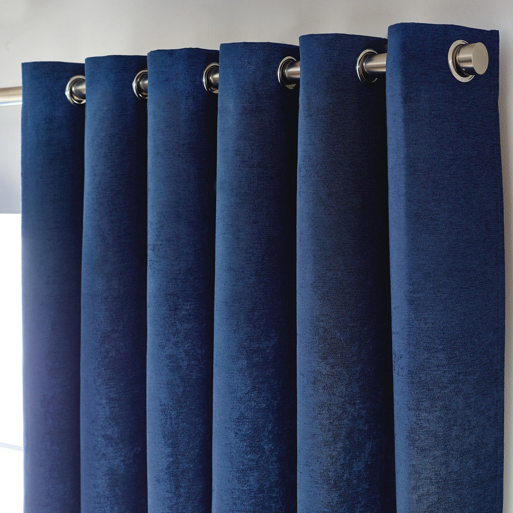 Alan Symonds Blue Chenille Blackout Ring Top Eyelet Curtains 168 x 229cm Image 2