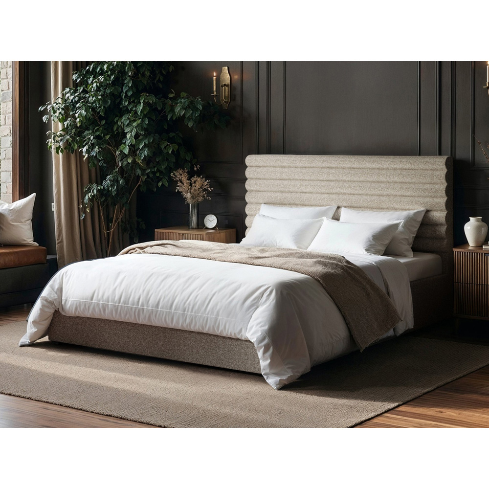 SOLACE+CO Velora King Size Brown Chenille Ottoman Bed with Panel Headboard Image 7