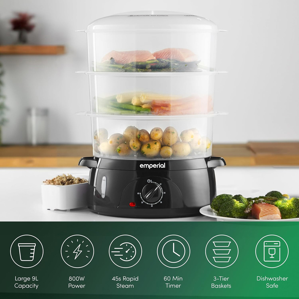 Emperial EM-5148-UK 3 Tier 9L Electric Steamer with Rice Bowl 800W Image 9
