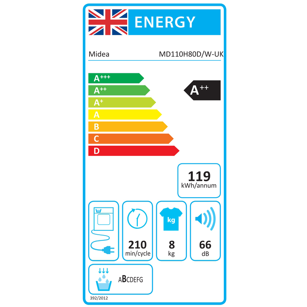 Midea MD110H80D/W White Heat Pump Tumble Dryer 8kg Image 8