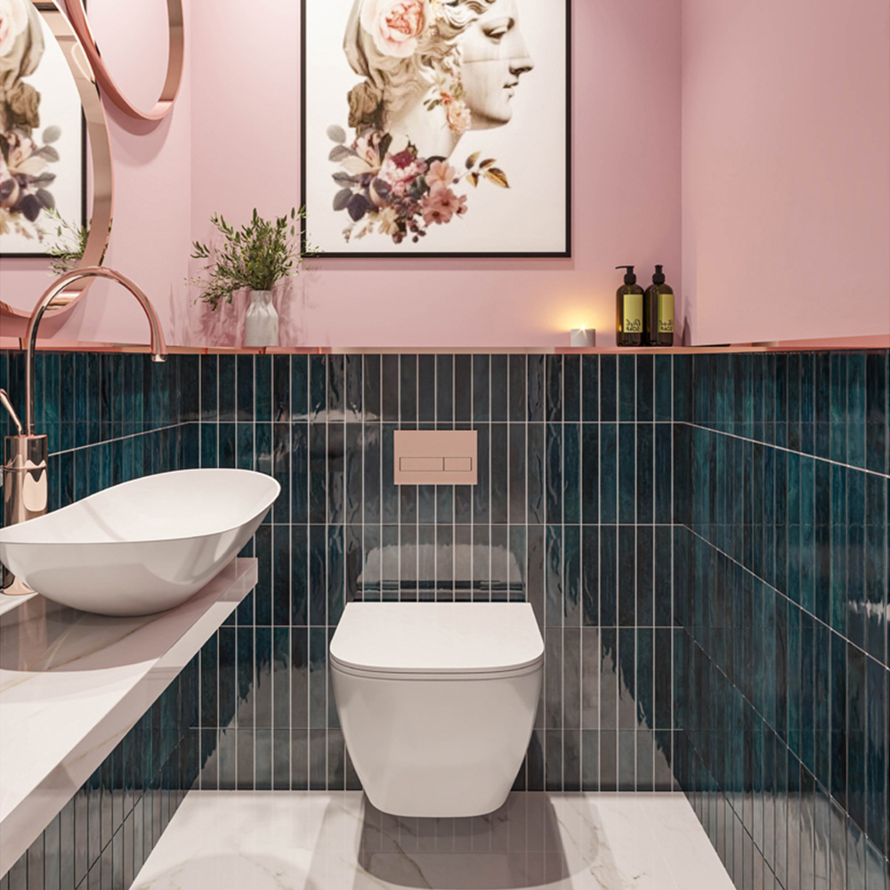 Top Ceramics Metro Blue Gloss Flat Bumpy Ceramic Wall Tile 50 x 300mm 0.5sqm Image 1