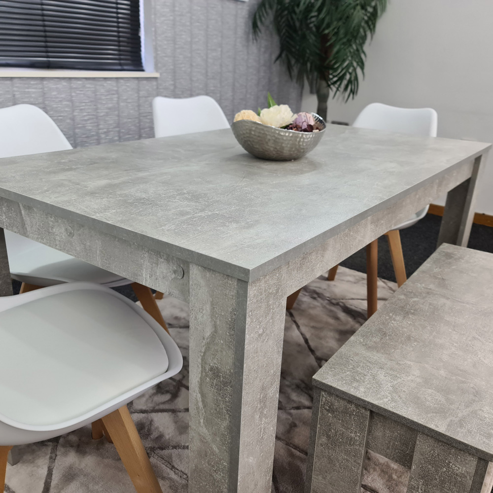 Portland Plastic Leather 6 Seater Dining Set with Bench Stone Grey and White Image 2