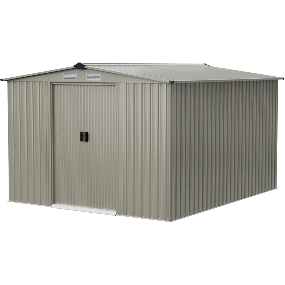 Living and Home 10 x 8ft Grey Metal Apex Garden Storage Shed with Foundation Image 2