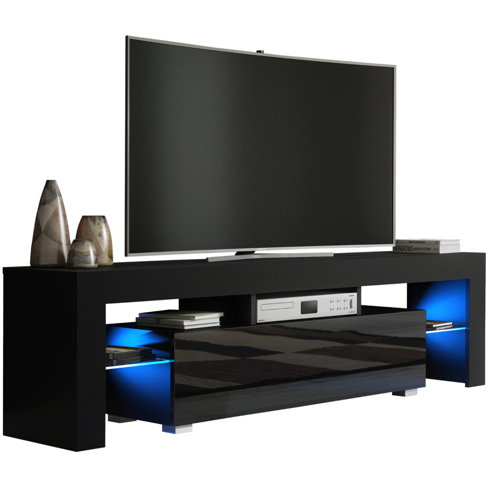 Creative Furniture Aria Black and Black Gloss Single Door 3 Shelf TV Unit with LED Image 3