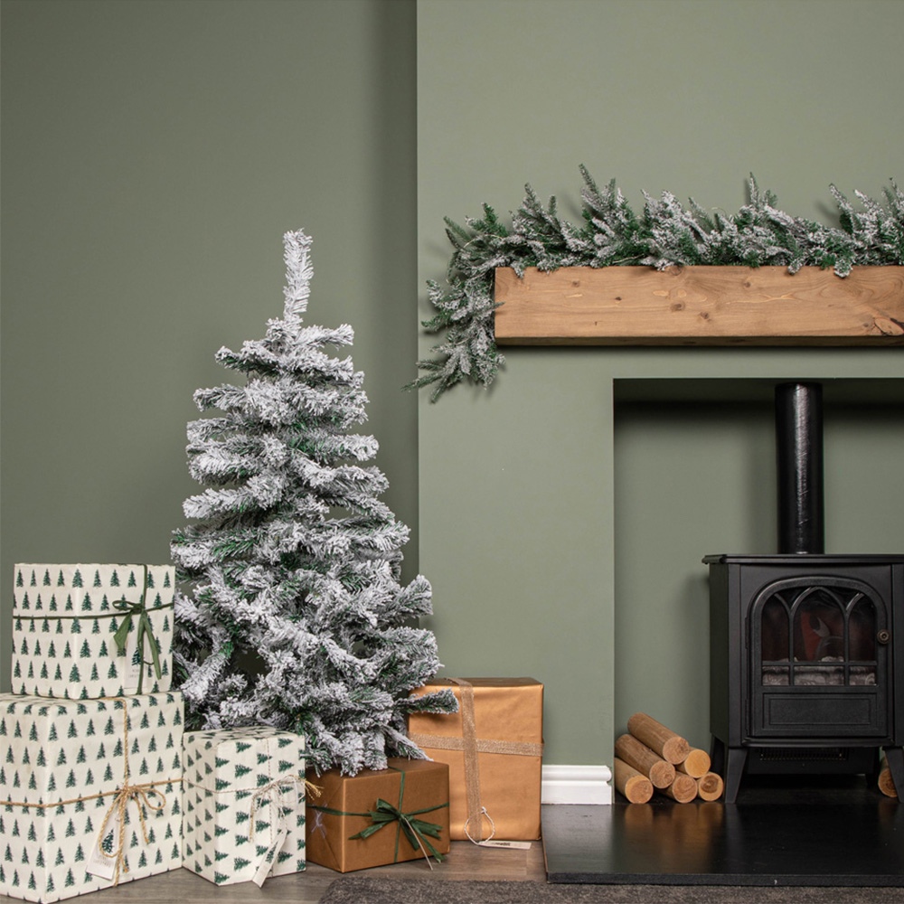 Samuel Alexander Snow Flocked Artificial Christmas Tree with Green Metal Stand 4ft Image 7
