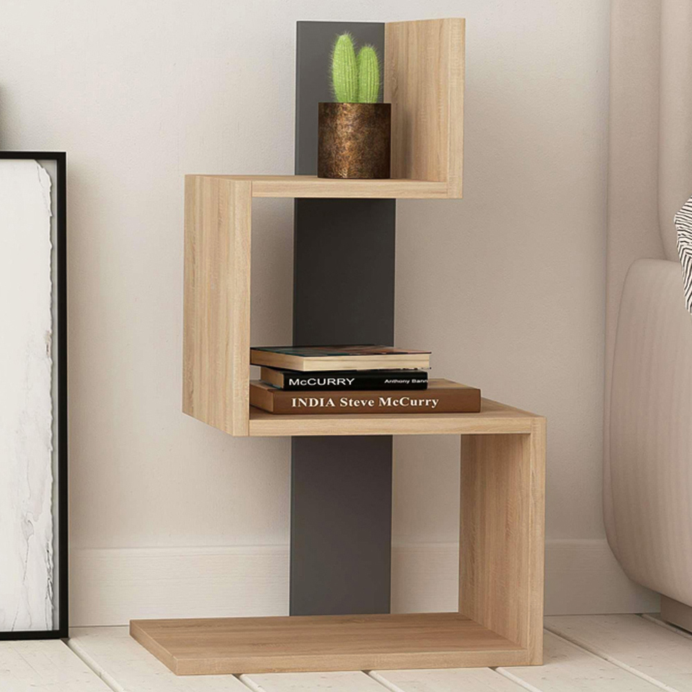 Decortie Rosie 3 Shelf Oak and Anthracite Modern Side End Table Image 1
