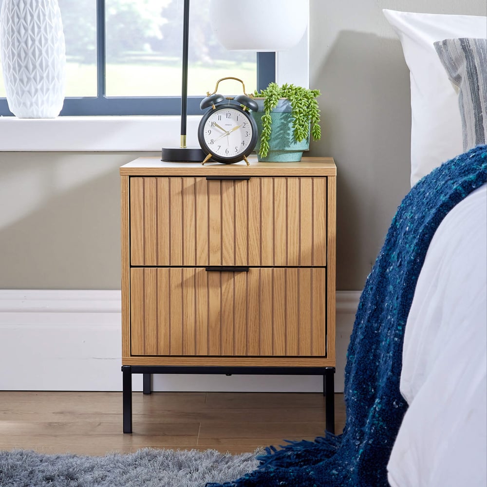Home Source Wisbech 2 Drawer Wooden Bedside Table Image 6