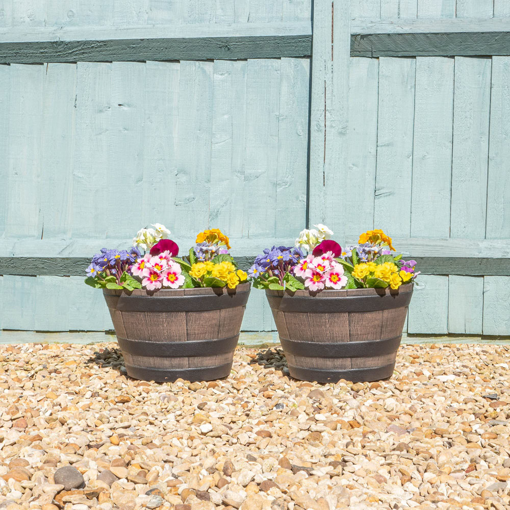 Thompson and Morgan Wooden Barrel Effect Small Planter 21cm 6 Pack Image 2