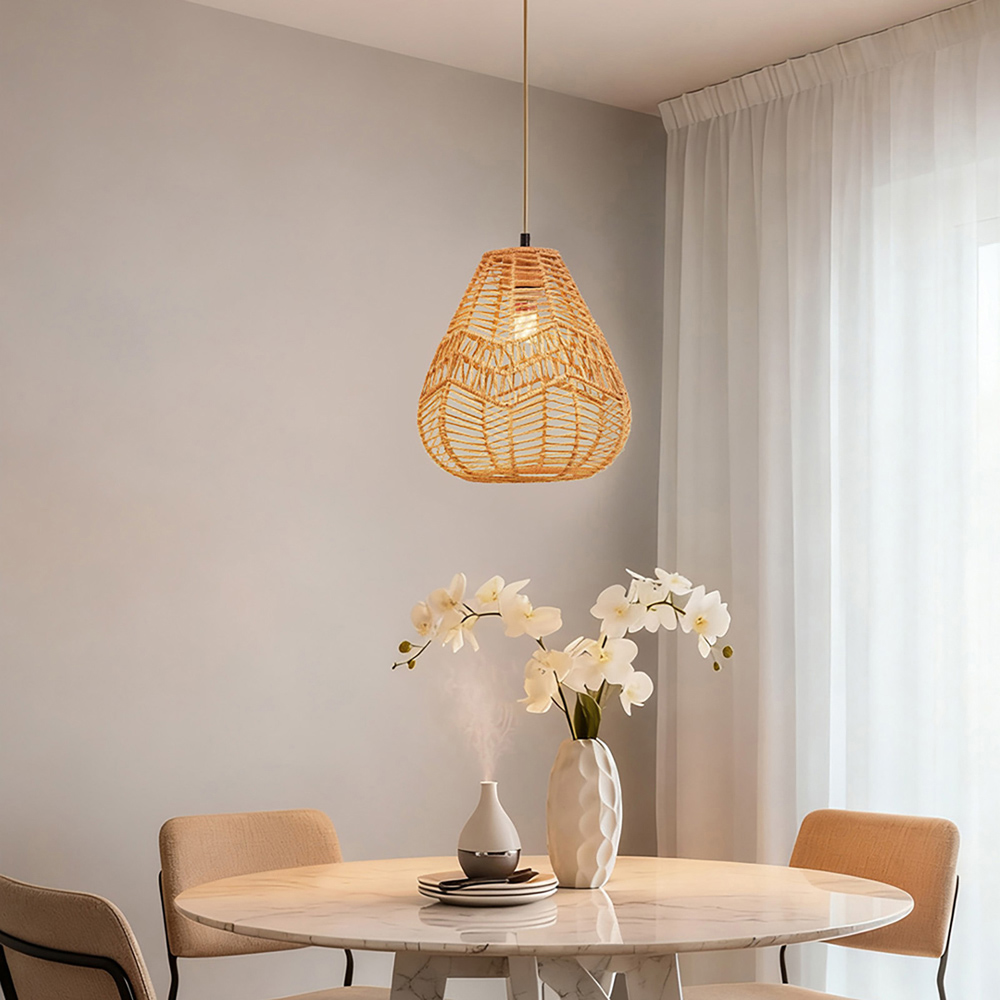 Living and Home Light Brown Vintage Rattan E27 Pendant Light Image 7