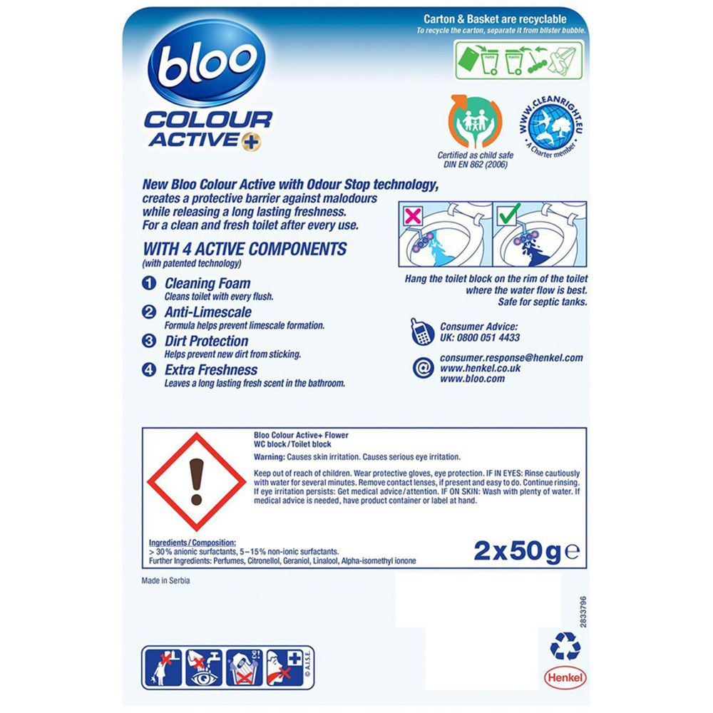 Bloo Colour Active+ Flower Toilet Rim Block 50g 6 Pack Image 3
