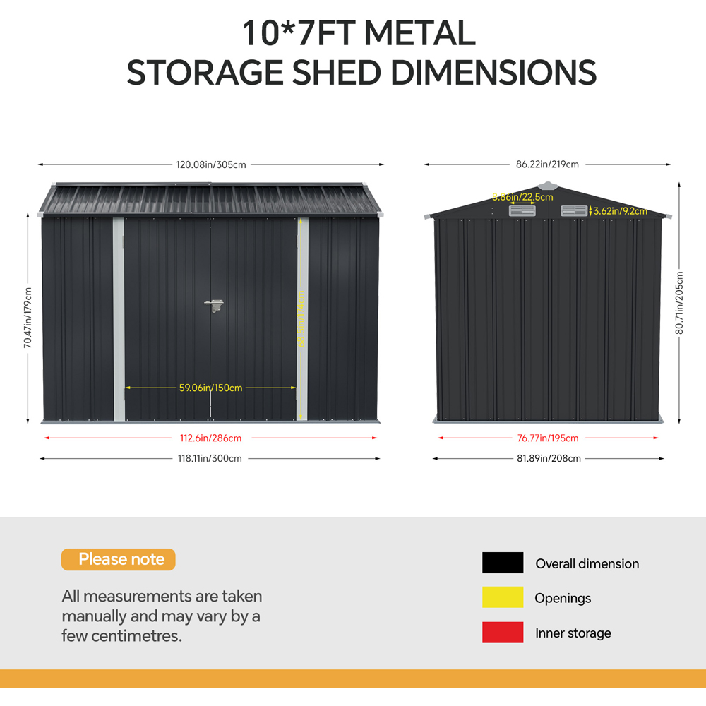 Living and Home 10 x 7ft Black Metal Apex Garden Storage Shed Image 8